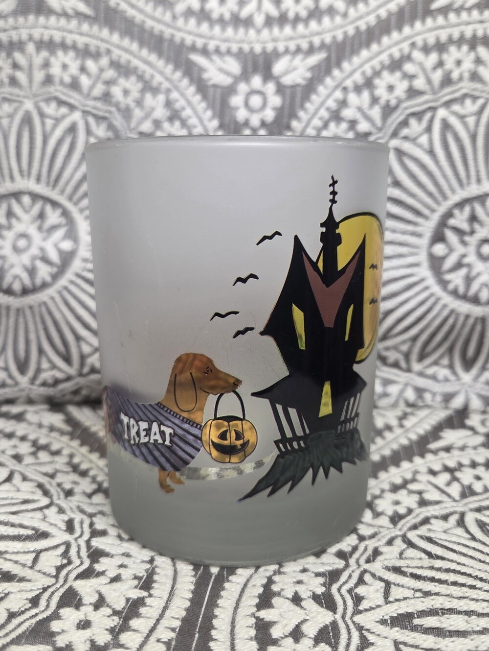 Culver Ltd Frosted Dachshund Dining Cocktail Rocks Glass Halloween Theme